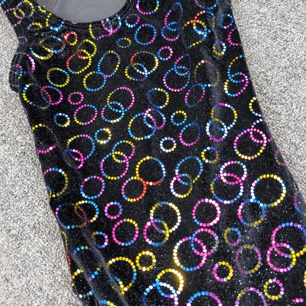 Motionwear Y2K Gymnastics Leotard 6X-7 Black Rainbow Glitter Sparkle Dance Tank - Picture 5 of 8